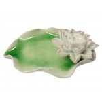 Porcelain Lotus Leaf Dish Incense Holder Hand Carved (12cm) Light Green